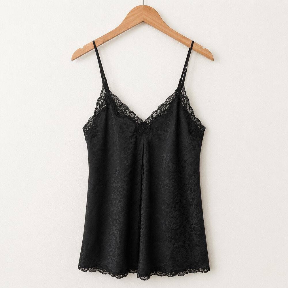 VICTORIA’S SECRET | Vintage White Label Black Lace Satin Cami Sleep | Small
